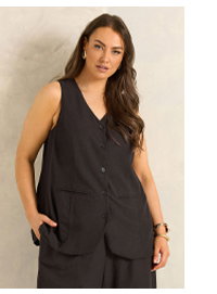 EVANS Curve Chocolate Brown Linen Waistcoat