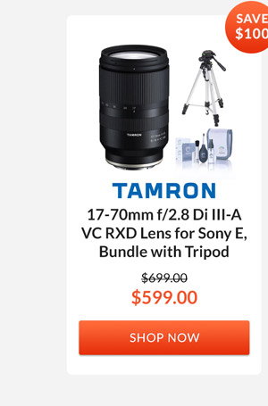 Tamron 17-70mm f/2.8 Di III-A VC RXD Lens for Sony E, Bundle with Tripod