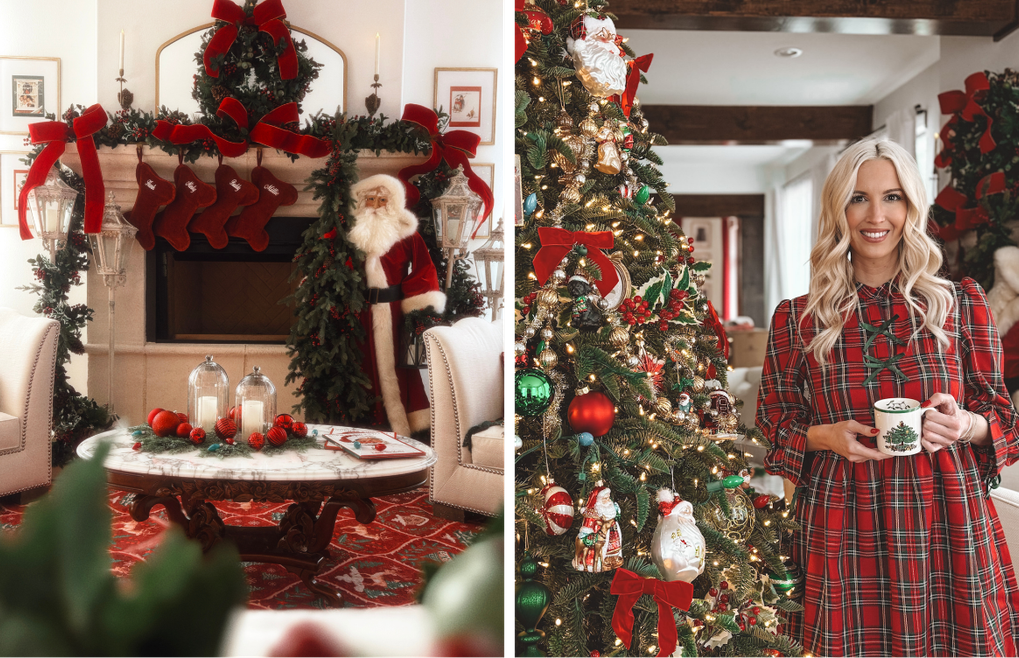 Photo showing Brittney Blane and her living room decorated for Christmas