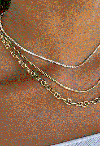 essential necklaces styled on model