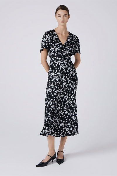 Elizabeth Floral Satin Midi Tea Dress