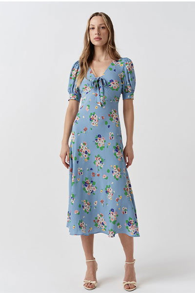 Dorothy Floral Bow Crepe Midi Dress