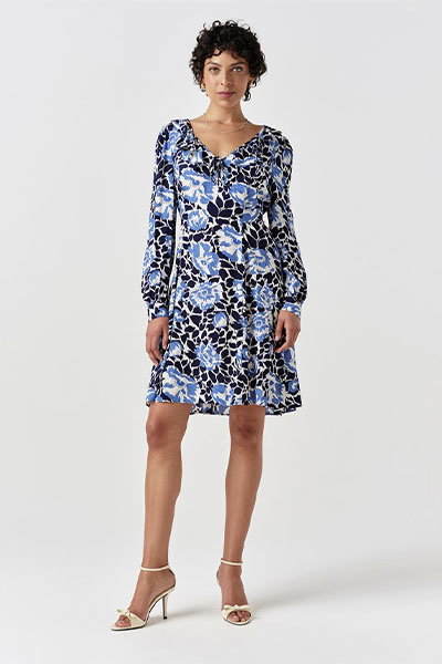 Remi Floral Crepe V Neck Short Dress