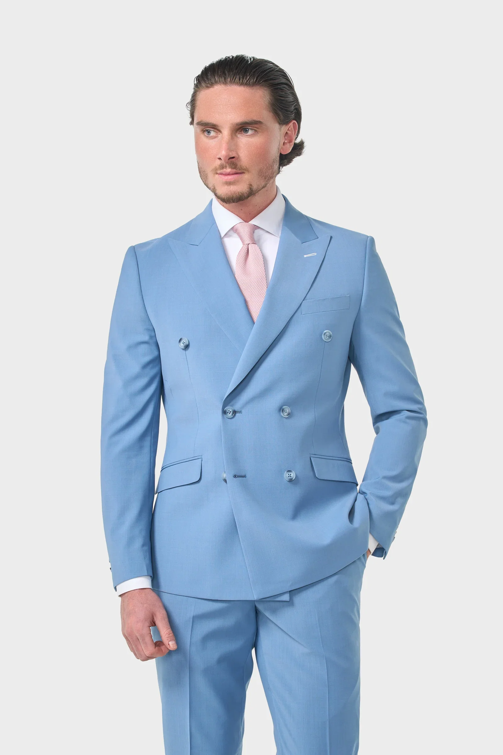Image of Bond Wool Rich Ocean Blue Double Breasted Blazer
