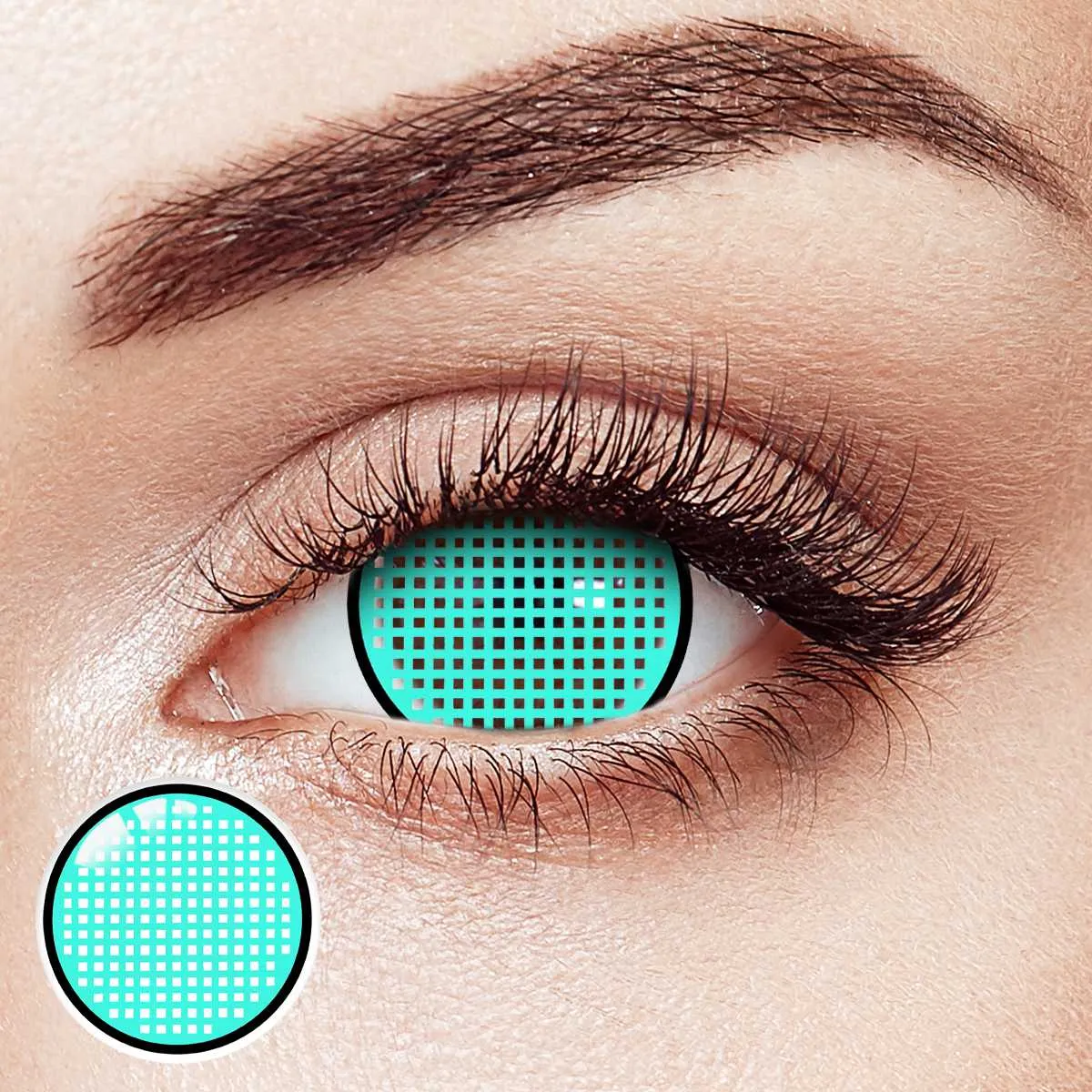 Pixel Grid Cyan Sclera 17mm Costume 6 Month Contact Lenses | 2 Pcs