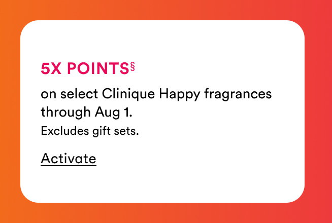 5X points on select Clinique Happy fragrances through Aug 1 | Excludes gift sets | Activate