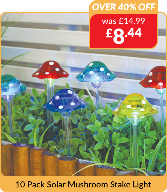 10 pack solar mushroom stake light. Over 40% off - was £14.99 now £8.44
