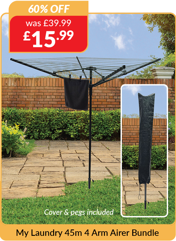 My Laundry 45m 4 Arm Airer Bundle. cover and pegs included. 60% off - was £39.99 now £15.99