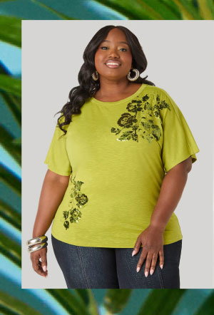 Sequined Floral Jersey Tee