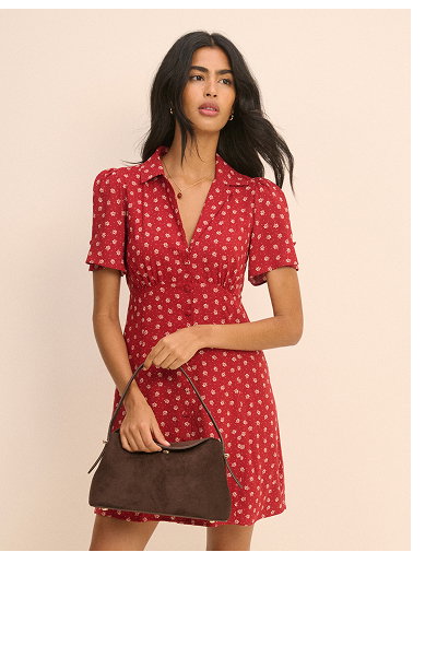 Red Floral Button Front Dulcie Mini Dress