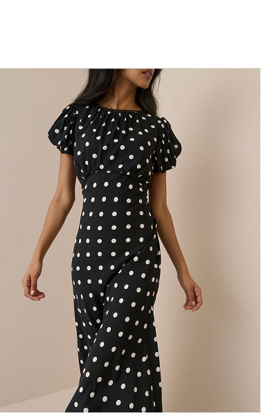 Black Polka Dot Sicily Midi Dress