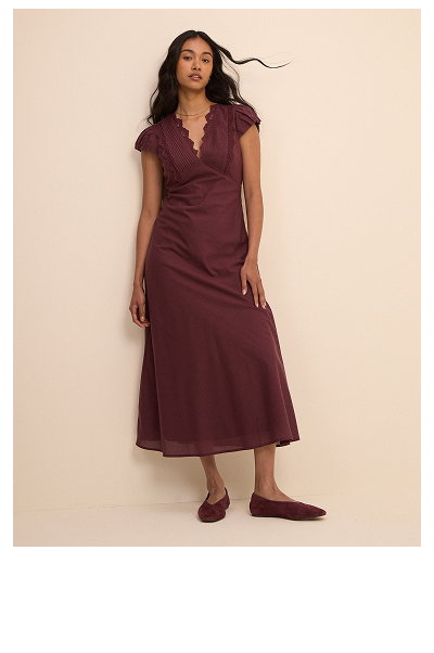 Burgundy Lace Trim Susie Midi Dress