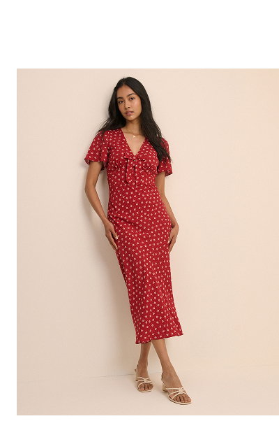 Red Ditsy Floral Faith Midi Dress