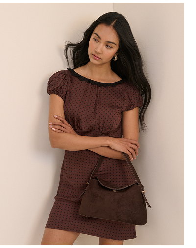 Brown Polka Dot Puff Sleeve Marianna Midi Dress