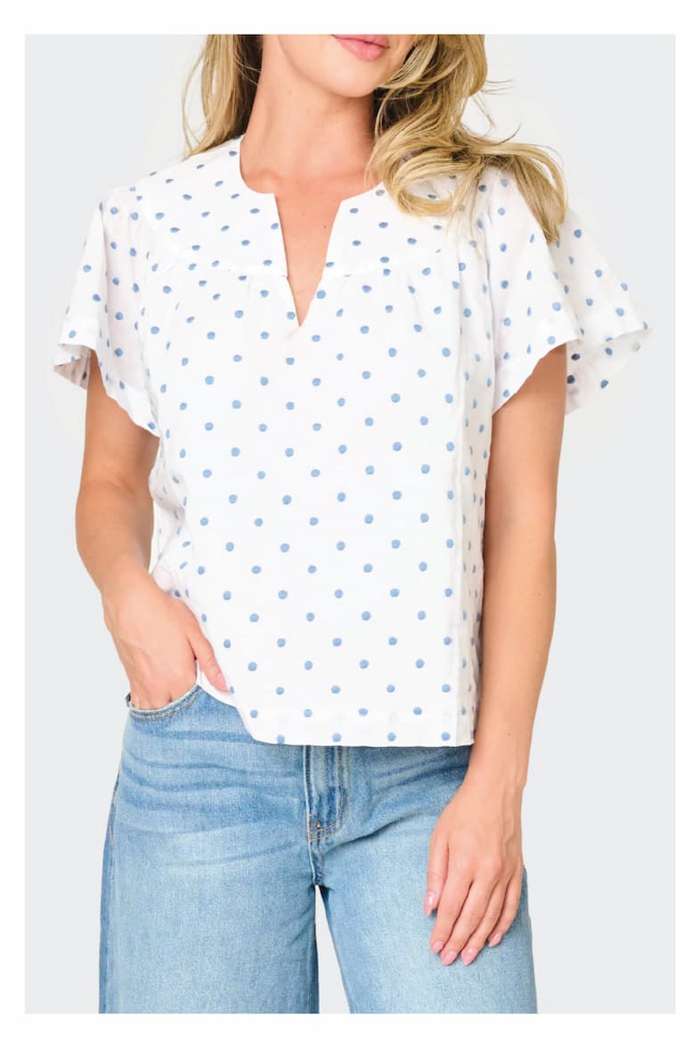 Flutter Sleeve Blouse With Open Yoke