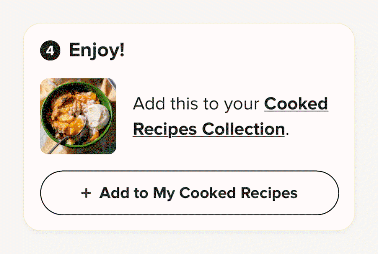 Track your cooked recipe by clicking the 