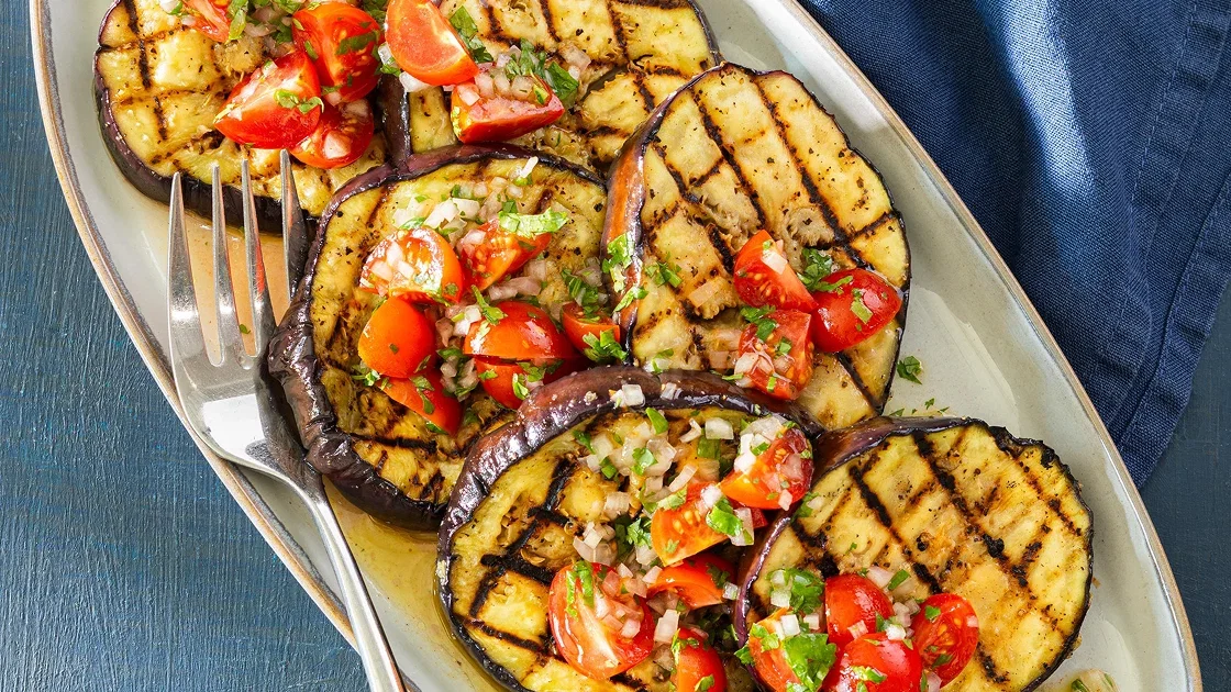 Grilled Eggplant with Cherry Tomatoes and Cilantro Vinaigrette