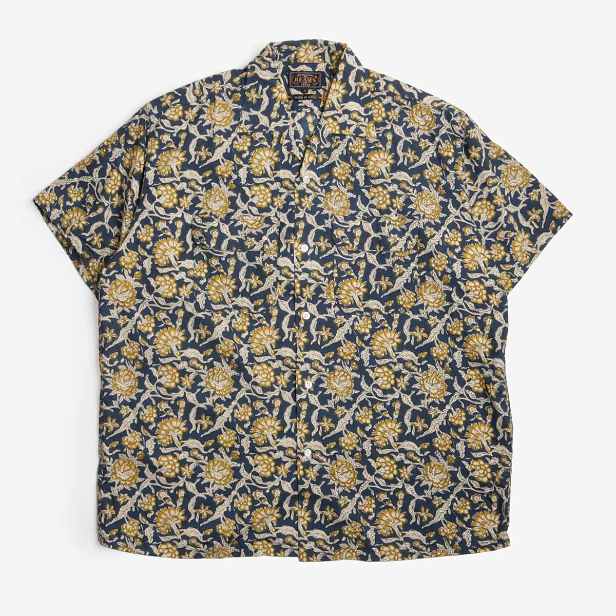 Beams Open Collar Block Print Shirt 