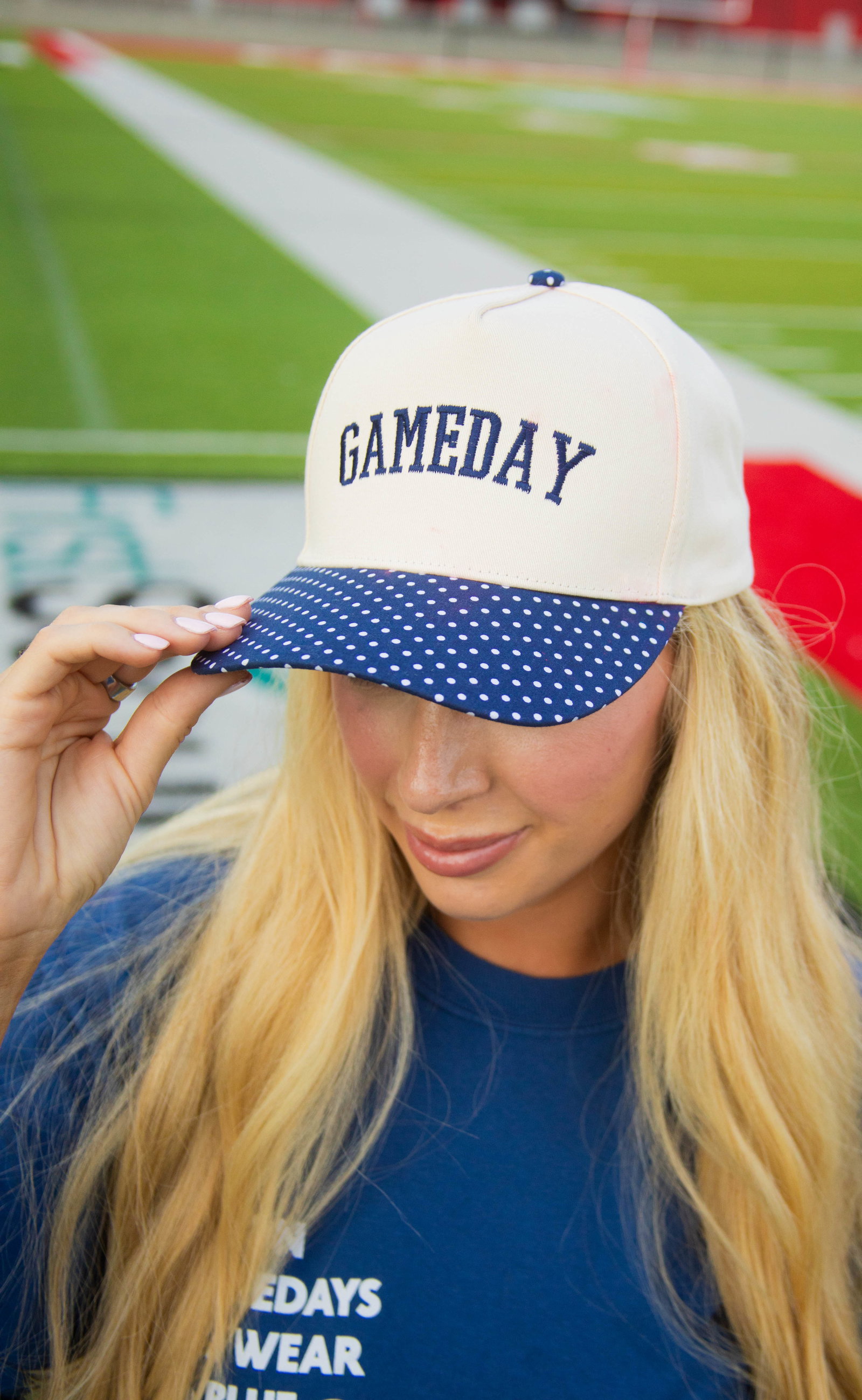 Image of charlie southern: gameday polka dot trucker - blue