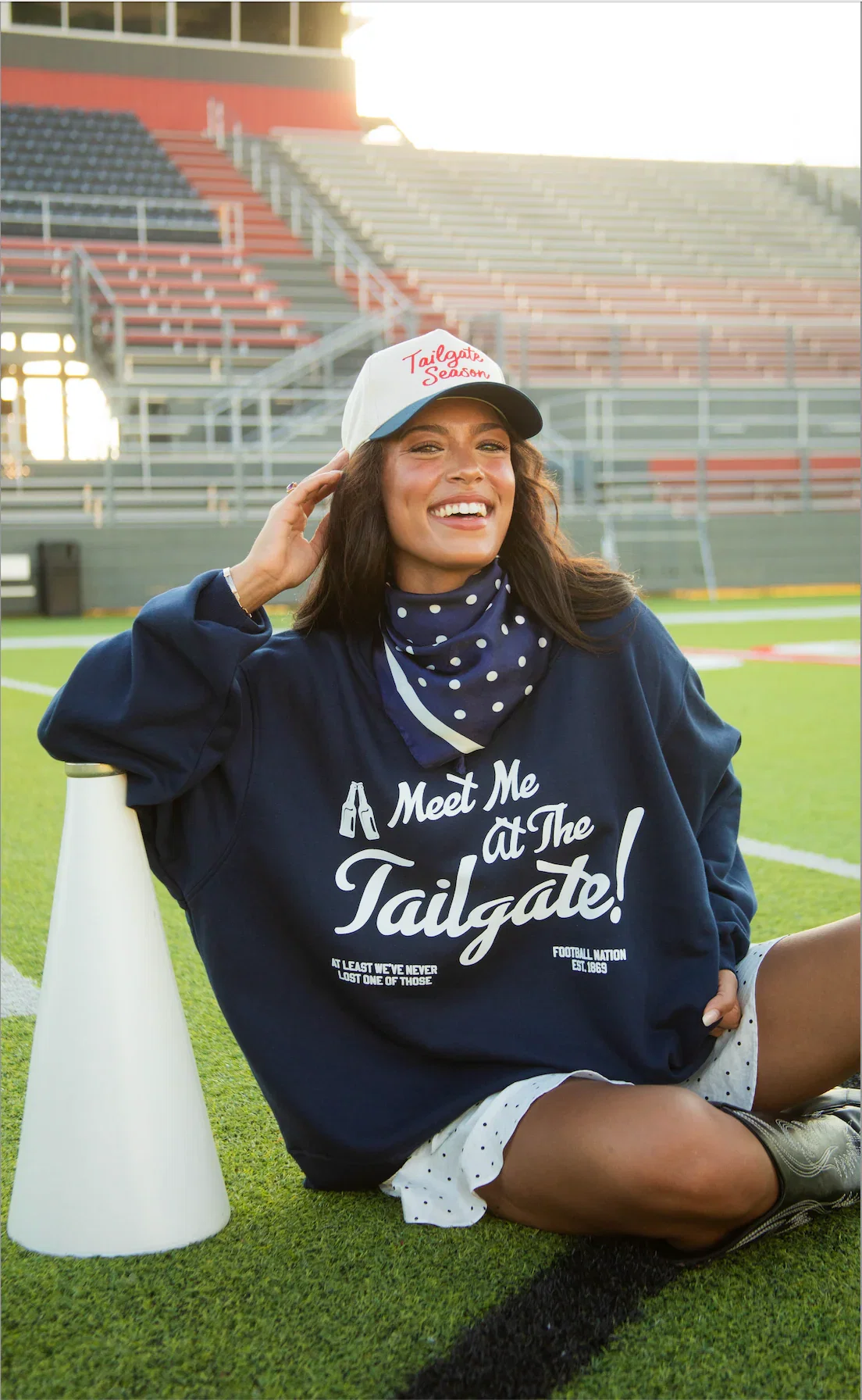 Image of friday + saturday: meet me at the tailgate mock neck