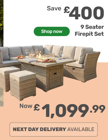 save £400. 9 seater firepit set. Now £1099.99 - shop now. Next day delivery available