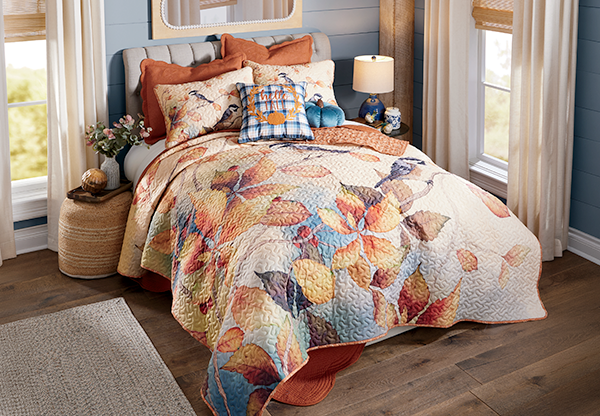 Autumnal Birds Oversized Quilt and Sham 