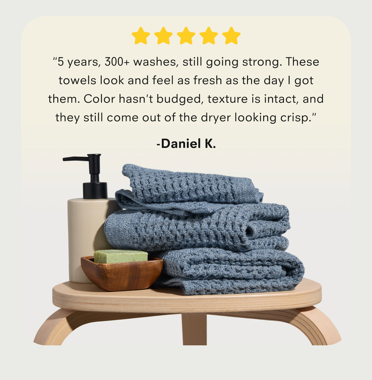 "5 years, 300+ washes, still going strong."