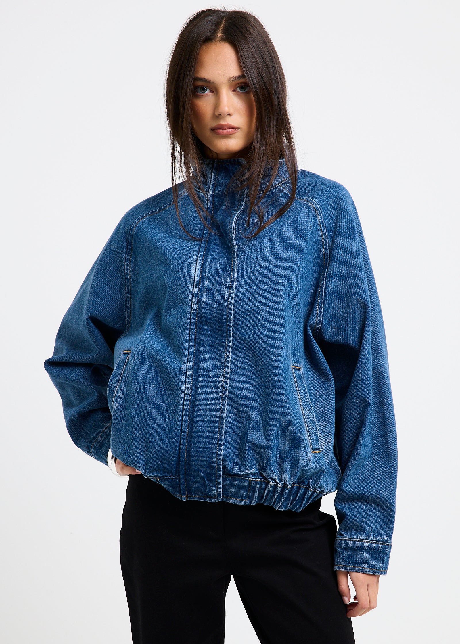 Image of Talia Denim Funnel Jacket