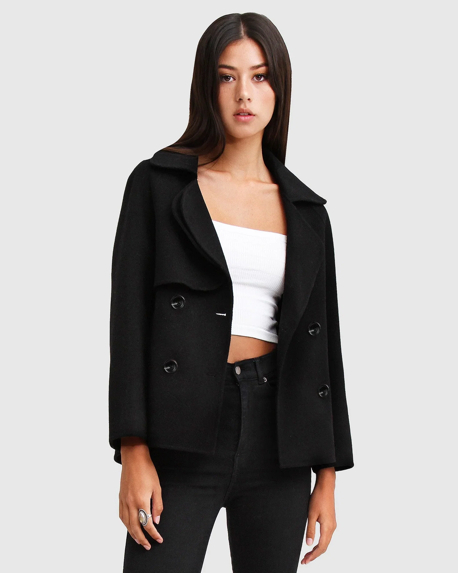 Image of I'm Yours Wool Blend Peacoat - Black