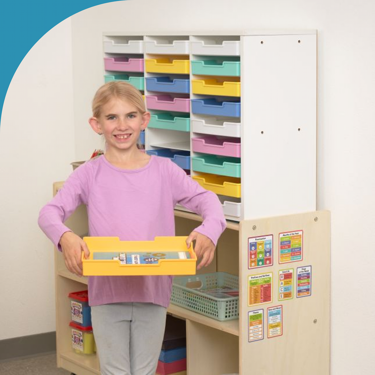 Really Good Stuff® White 27-Slot Mail Center With Bold Vibes Trays