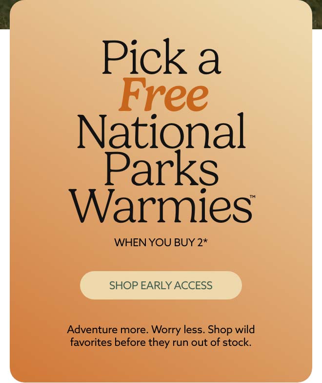 An orange text card. Shop National Parks Sale.