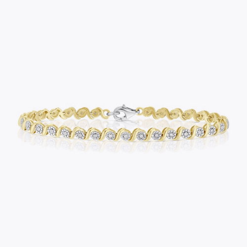 Sterling Silver & 18ct Gold Vermeil Round Twist 0.10ct Diamond Tennis Bracelet