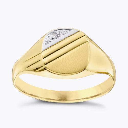 9ct Yellow Gold Diamond Cushion Signet Ring