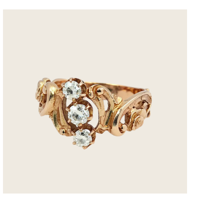 abcVintage English Victorian 18KYG Foliate Diamond Ring