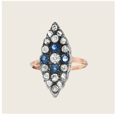 abcVintage Victorian Marquise Diamond and Sapphire Ring
