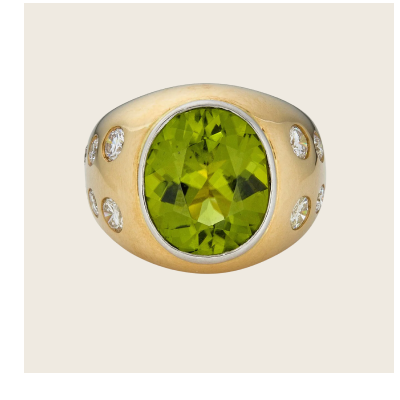 abcVintage 1970s French Peridot and Diamond Ring