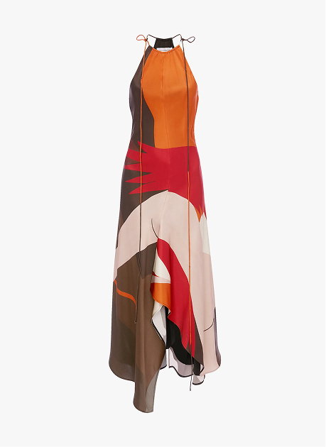 Halter Neck Midi Dress In Abstract Dark Earth