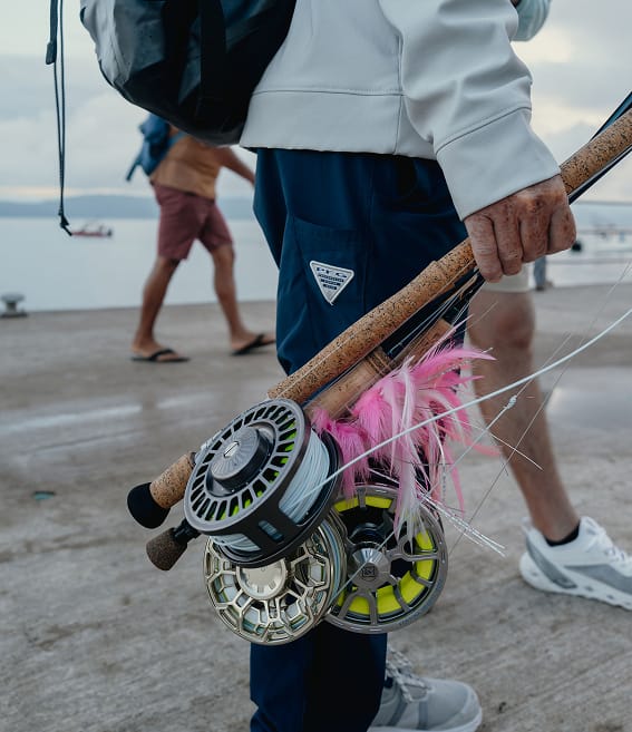 Close-up of fishing rods.