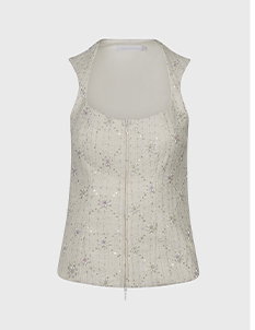 Cream Tweed Vest with Silver Thread and Sequins