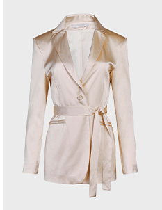 Beige Oversized Satin Blazer Jacket