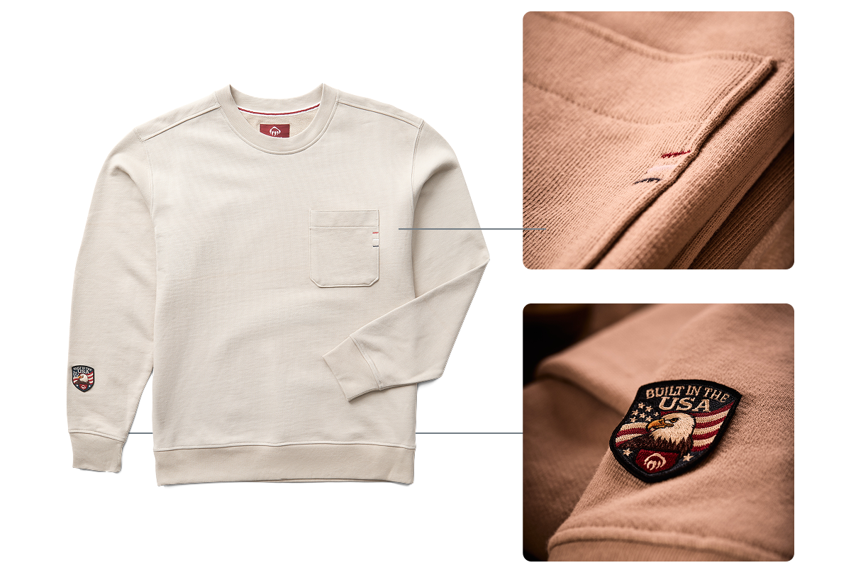 Wolverine - Men's USA-Built Crewneck Pullover - Parchment colorway.