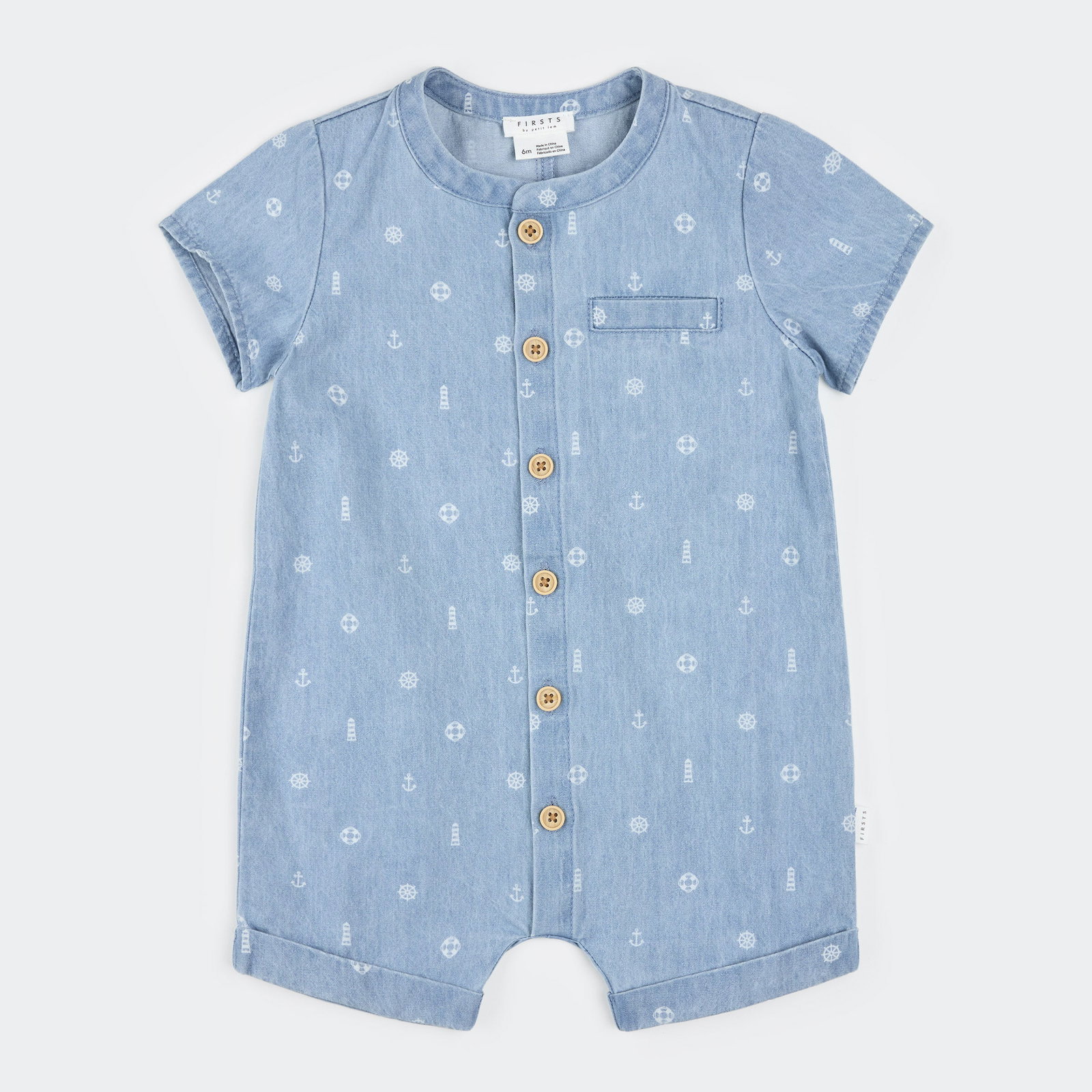 Image of Seaside Print on Chambray Romper