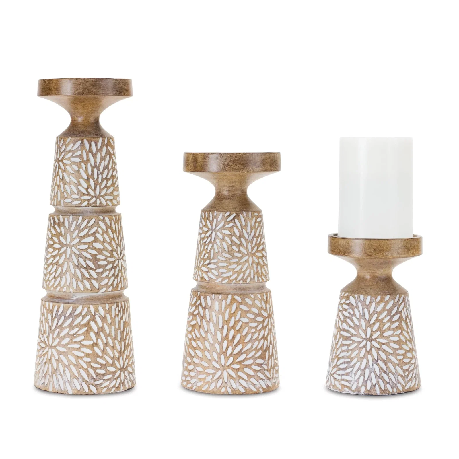 Image of Etched Candle Holder with Wood Grain Design (Set of 3)