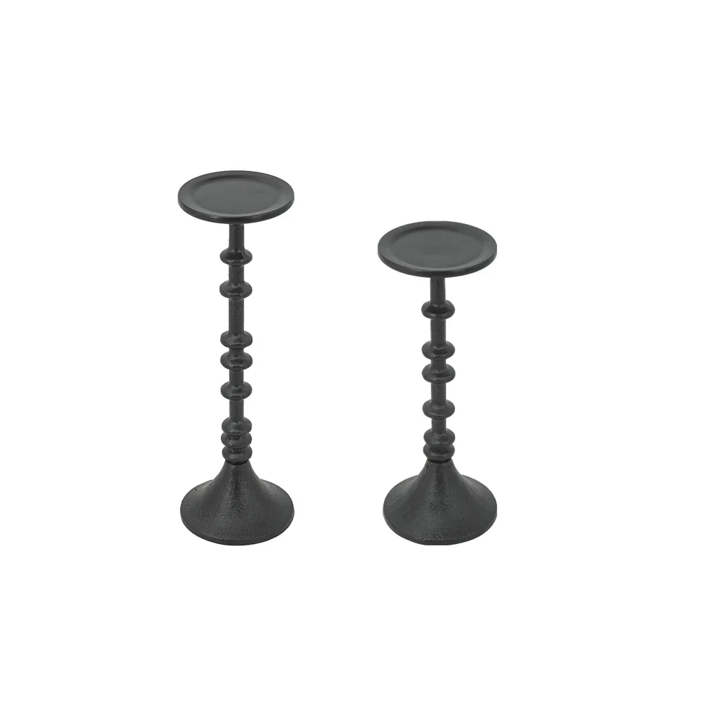 Image of Decorative Black Iron Candle Holder with Spindle Design, Set of 2