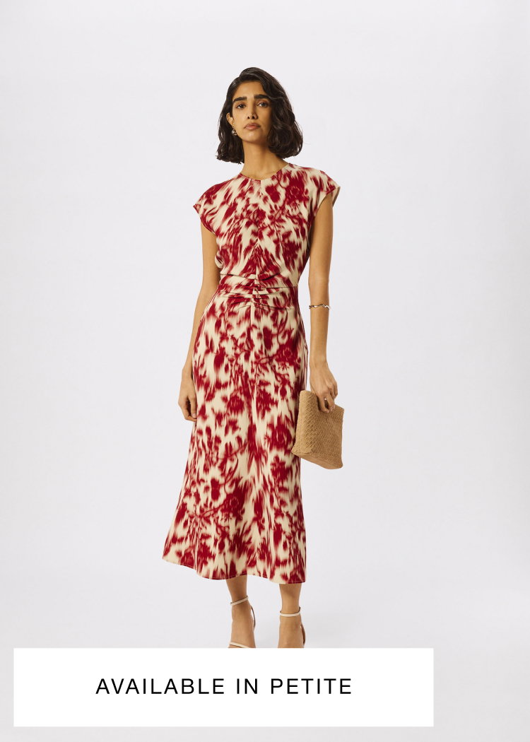 Red Blurred Floral Crepe Dress