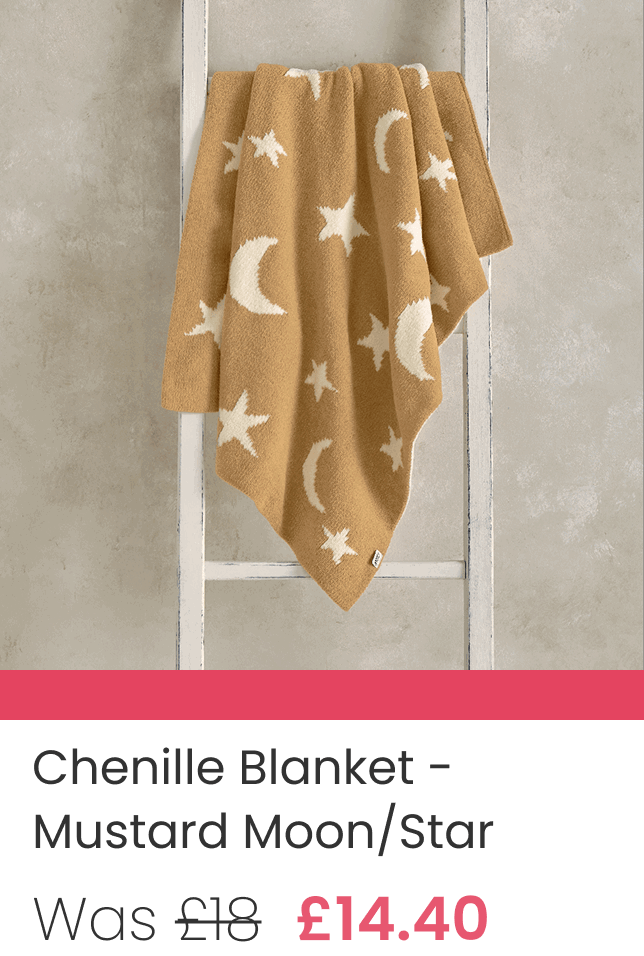 Chenille Blanket in moon & stars was £18 now £14.40