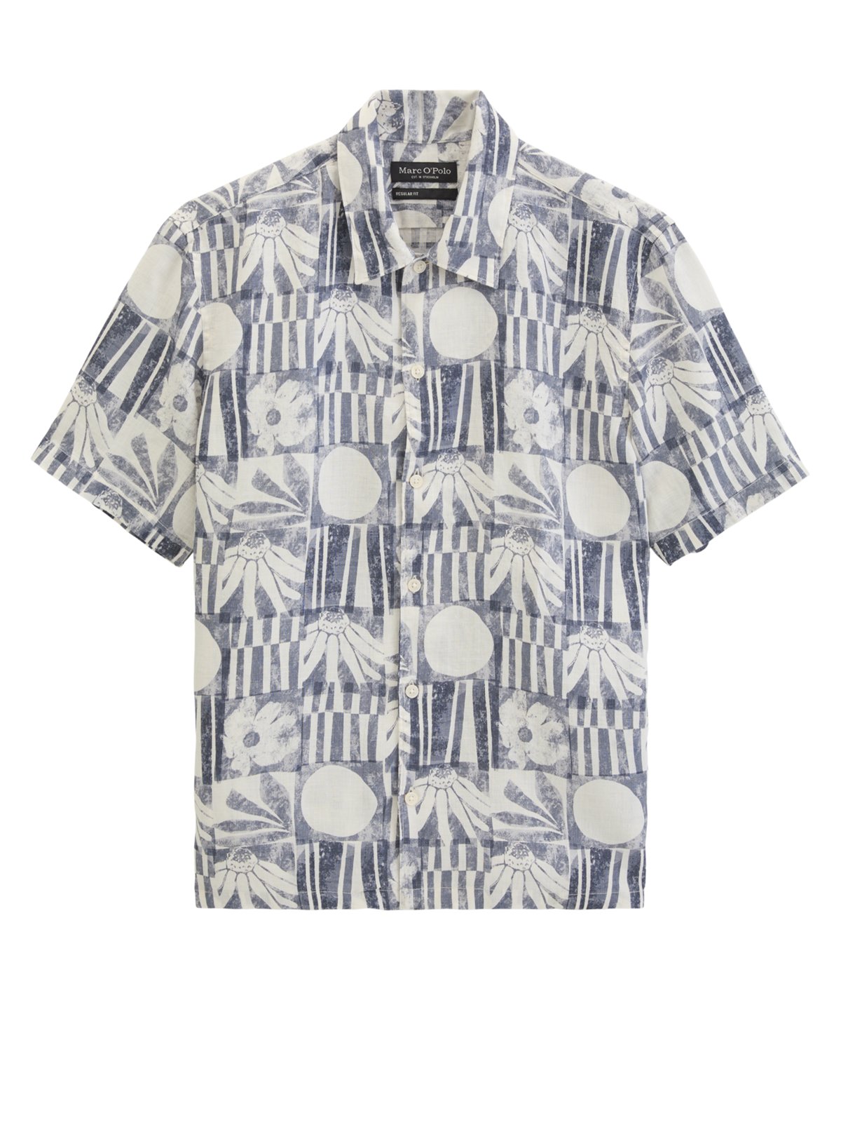 Kurzarmhemd aus Leinen mit floralem Print, Regular Fit