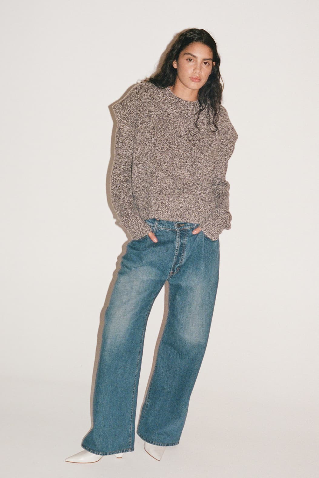Pleat Front Wide Leg Jean