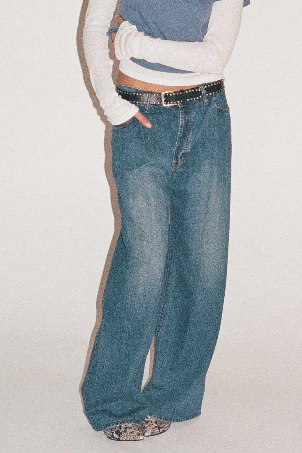 Pleat Front Wide Leg Jean