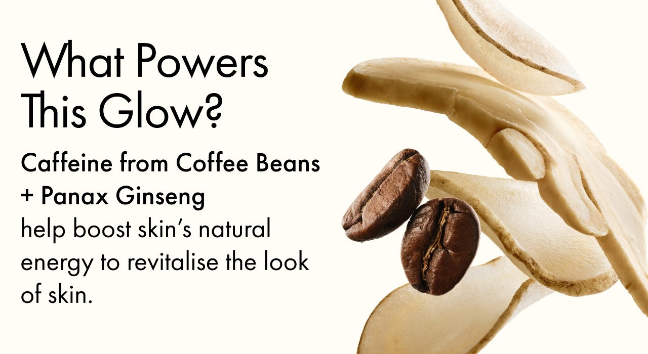 GinZing™ ingredients featuring caffeine from coffee beans and Panax ginseng on a cream background.